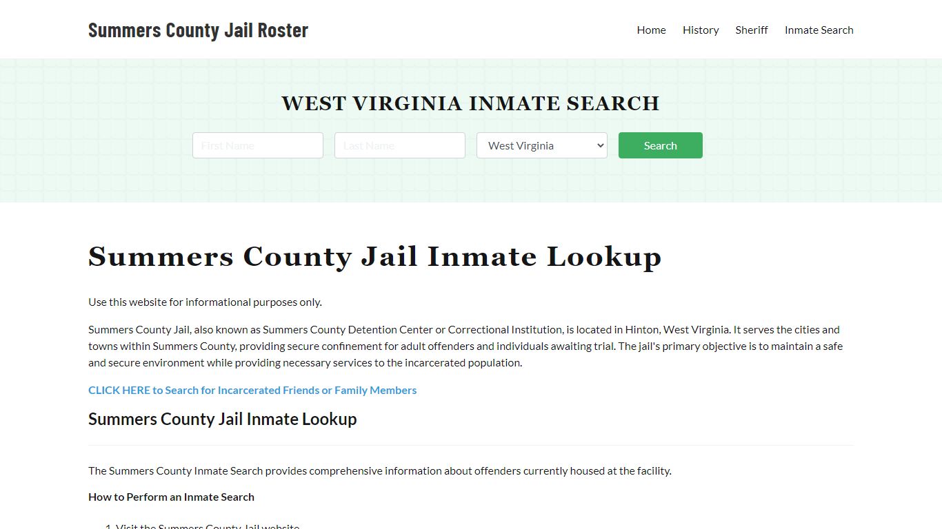 Summers County Jail Roster Lookup, WV, Inmate Search